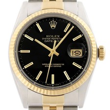 Rolex Datejust Black Dial 18K Gold & SS 2Tone Jubilee Watch 16013