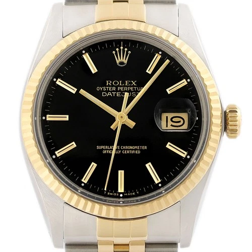 Rolex Datejust Black Dial 18K Gold & SS 2Tone Jubilee Watch 16013