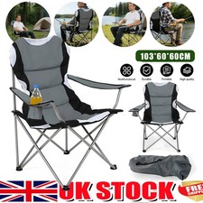 Image of Heavy Duty Padded High Backrest Folding Camping Chair with Cup Holder Grey