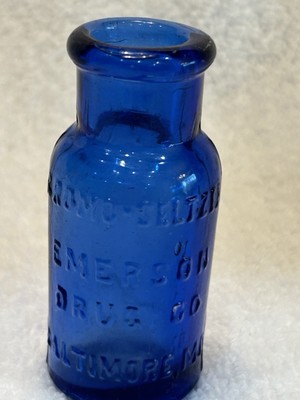 Vintage Cobalt Blue 2 1/2  Bottle Bromo-Seltzer Emerson Drug Co Baltimore MD