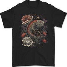 Fantasy Dragon Fish With Roses Camiseta Hombre Algodón 100% Cuello Redondo
