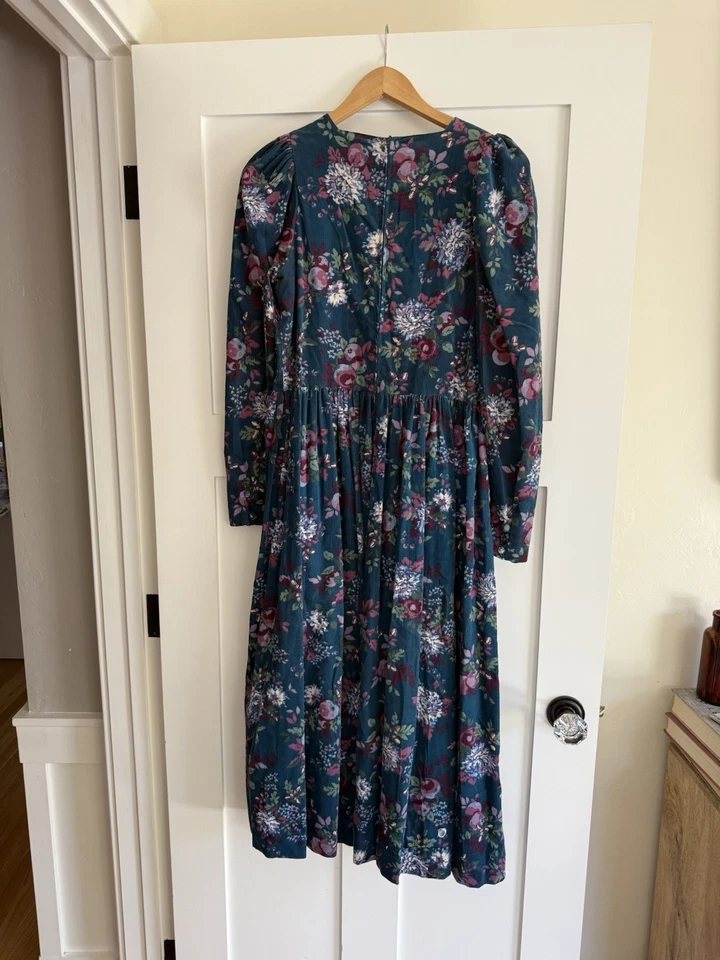 Veludo fino vintage Laura Ashley anos 80 algodão feito na Grã-Bretanha tamanho 10 - Imagem 2 de 4