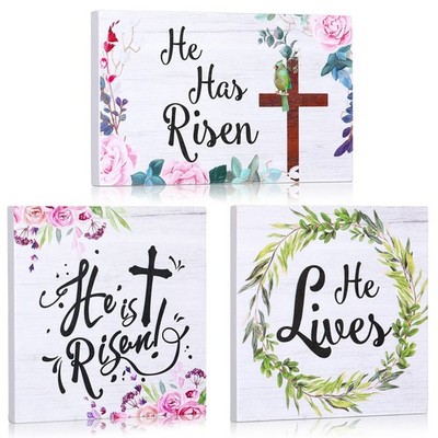 3 Pieces Easter Christian Table Decorations Signs He Is Risen Decor Wooden Inspi