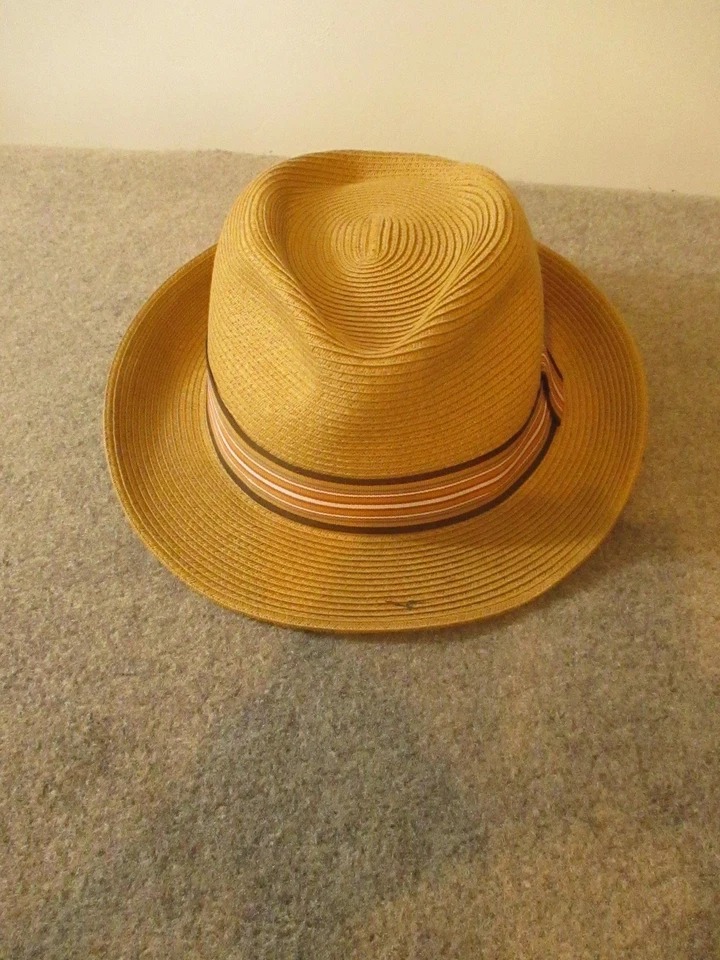 Chapéu Jaxon Fedora Masculino Ajustado 2XL Bronzeado Toyo Faixa Listrada de Palha Verão Casual - Imagem 3 de 4