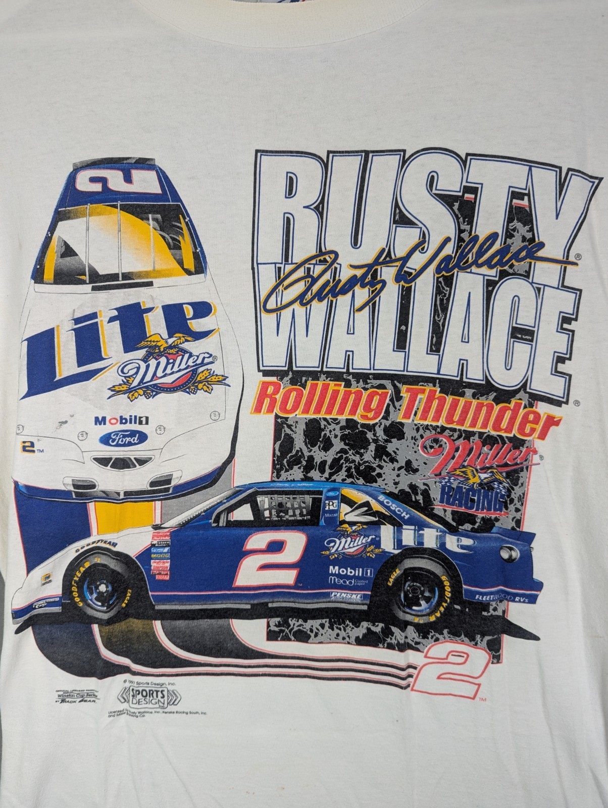 Vintage 1997 Rusty Wallace NASCAR T Shirt Men Medium Miller Lite Rolling Thunder image 2