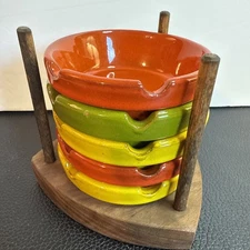 Pacific Stoneware Inc. ©1968 USA Ceramic Pottery Stacking Ashtray 5pc w/base