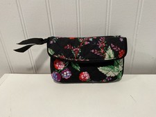 Vera Bradley Black Floral Quilted Small Zip Pouch Card Wallet ID Holder Coin