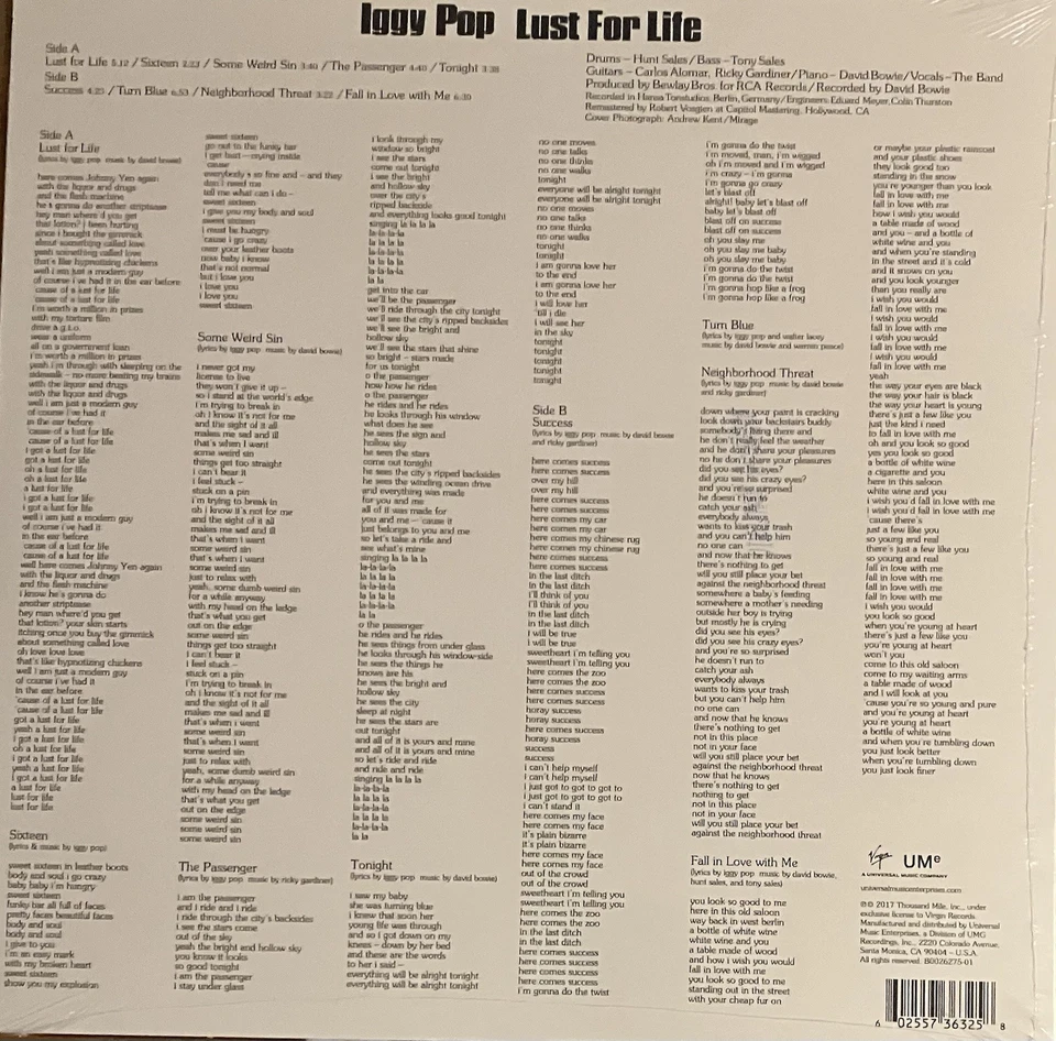 IGGY POP - LUST FOR LIFE  - VINYL LP *NEW & SEALED* cLASSIC ALBUM - Image 2 of 2