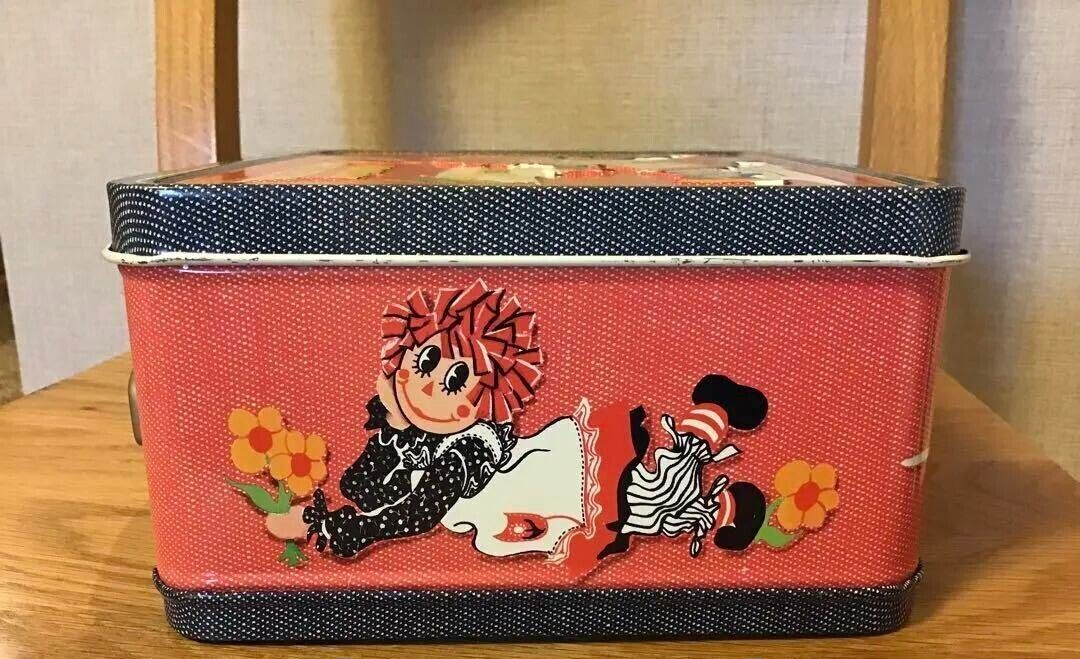 ラガディアン&アンディ1973年 ランチボックス アラジン製 缶ケース 1973 Raggedy Ann & Andy Vintage Aladdin Metal Lunchbox Tin