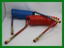 VelVac Air Brake Hose 15 ft. Coiled Nylon Tubing Assembly Red and Blue Set