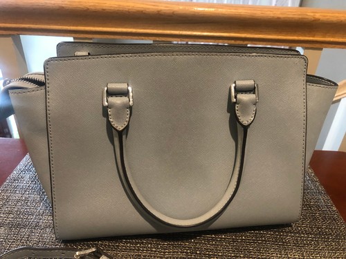 Michael Kors Top Zip Selma Medium Satchel Dusty Blue/Silver ~Designer Blue! - Picture 3 of 3