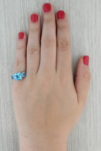 6.37ctw Blue Topaz 3-Stone Ring 10k White Gold Size 7 Diamond Accents - Picture 8 of 10