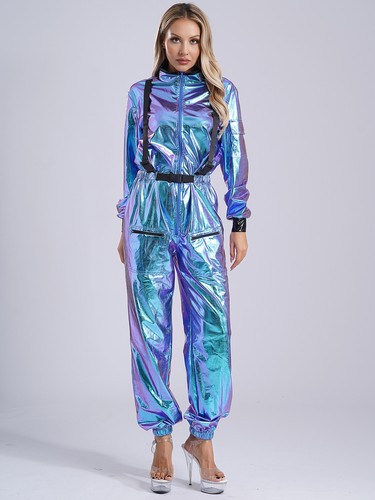 UK Men Women Shiny Metallic Space Suit Astronaut Costume Halloween Cosplay Suit - Picture 51 of 66