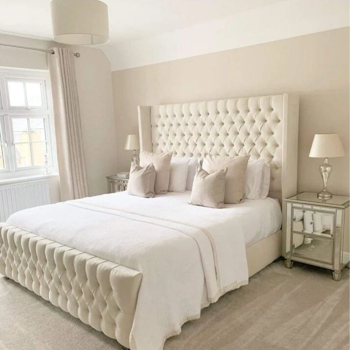 WINGED PANEL LUXURY VELVET UPHOLSTERED BED FRAME