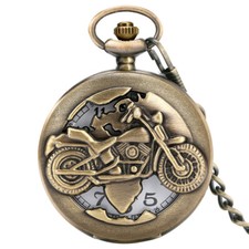 Retro Motorbike MOTO Bronze Steampunk Motorcycle Hollow Quartz Pocket Watch Gift