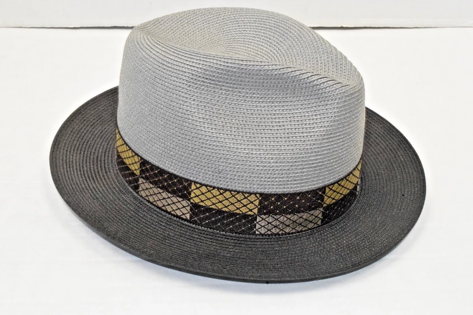 Sombrero Fedora Vintage John B Stetson Company Años 60 Negro Gris 2 Tonos Paja Hecho en EE. UU. Foto 3 de 4