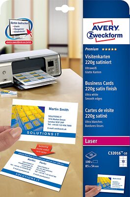 AVERY Zweckform C32016-10 Premium Visitenkarten, blanko (100 Stück, 220g, 85x54