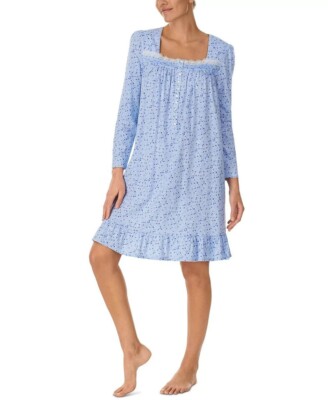 Eileen West Blue Floral Long Sleeve 100% Cotton Jersey Knit Short