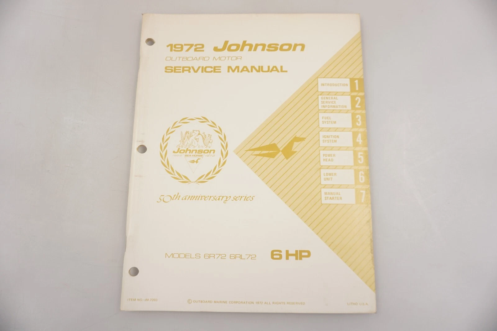 1972 Johnson Outboard 6HP 6R72 6RL72 Service Shop Manual JM-7203