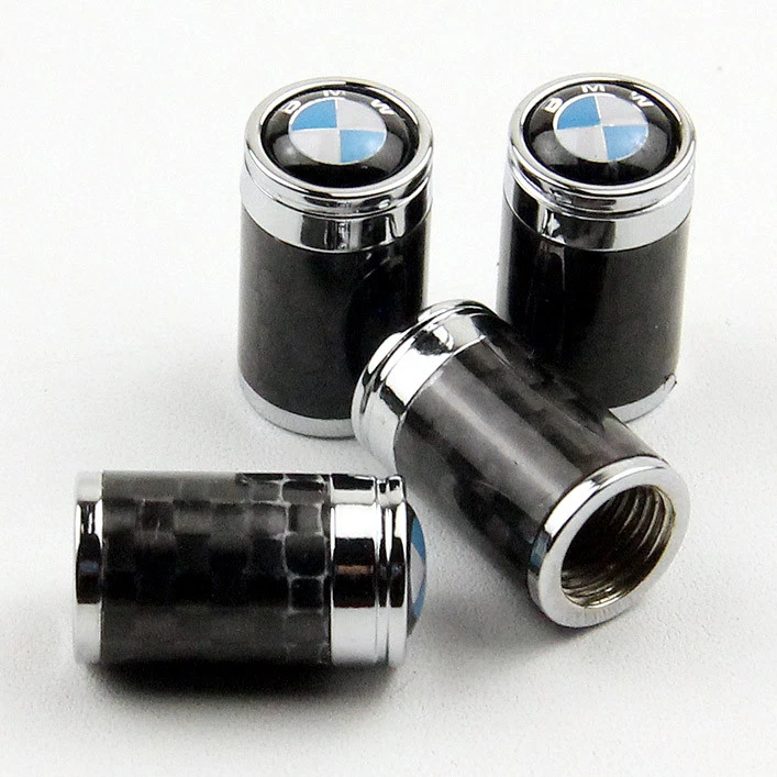 4 PIEZAS Tapas de vástago de válvula de neumático de aire de metal cromado de fibra de carbono Alemania DE para BMW Mini Foto 4 de 4