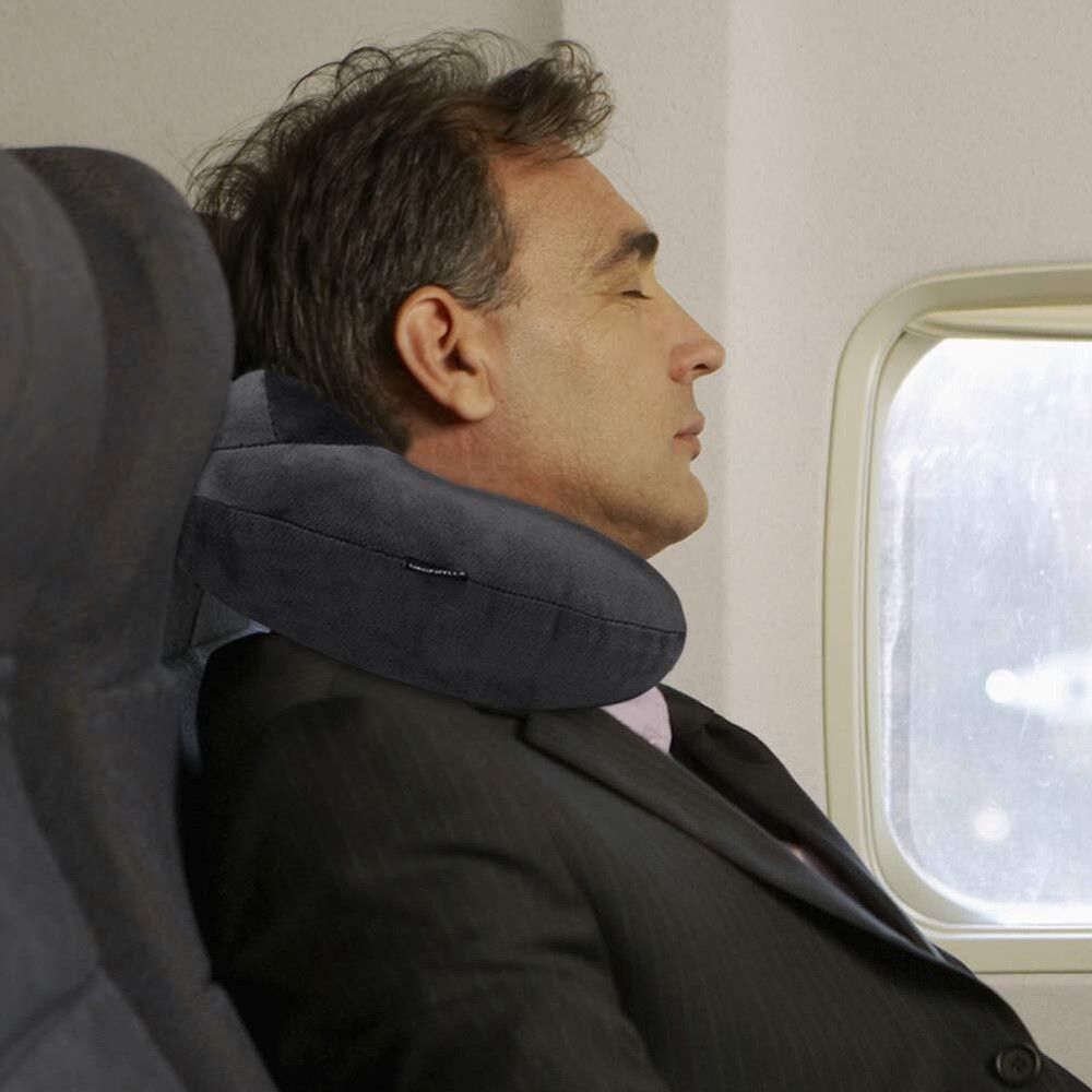 Ultra-Soft Velvet Inflatable Travel Neck Pillow for Airplanes Trains Cars