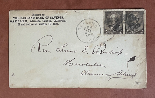 1884 EICHE CA NACH HONOLULU HAWAII! POLITIKER MINISTER SERENO EDWARDS BISHOP!