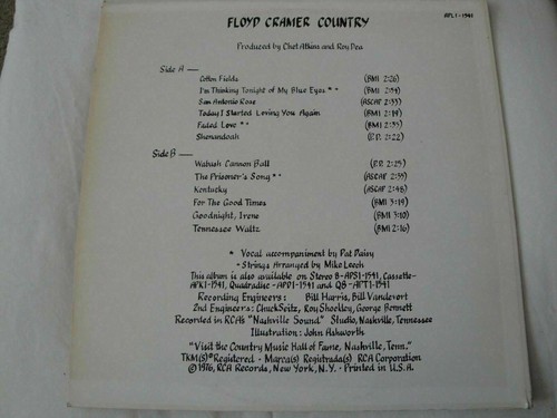FLOYD CRAMER COUNTRY VINYL LP COTTON FIELDS, WABASH CANNON BALL, TENNESSEE WALTZ - Picture 2 of 4