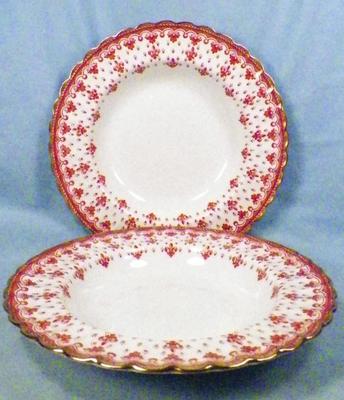 『冬うー特価』　Spode 『Fleur de Lys Red』　大皿　6枚 2 Spode Fleur de Lys Soup Bowls Y7481 Red Bone China Gold Trim