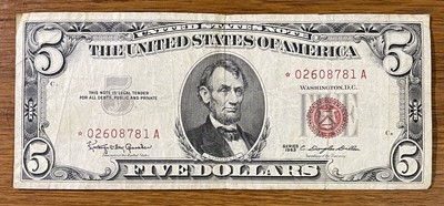 1963 $5 STAR Legal Tender  red seal note