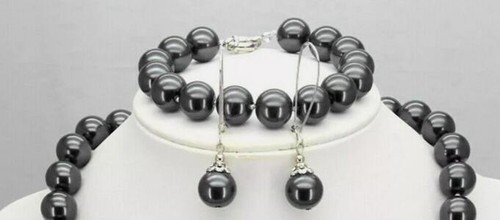 12mm South Sea Shell Pearl Round Beaded Necklace 18"+Bracelet 7.5"+ Earrings Set - Picture 15 of 21