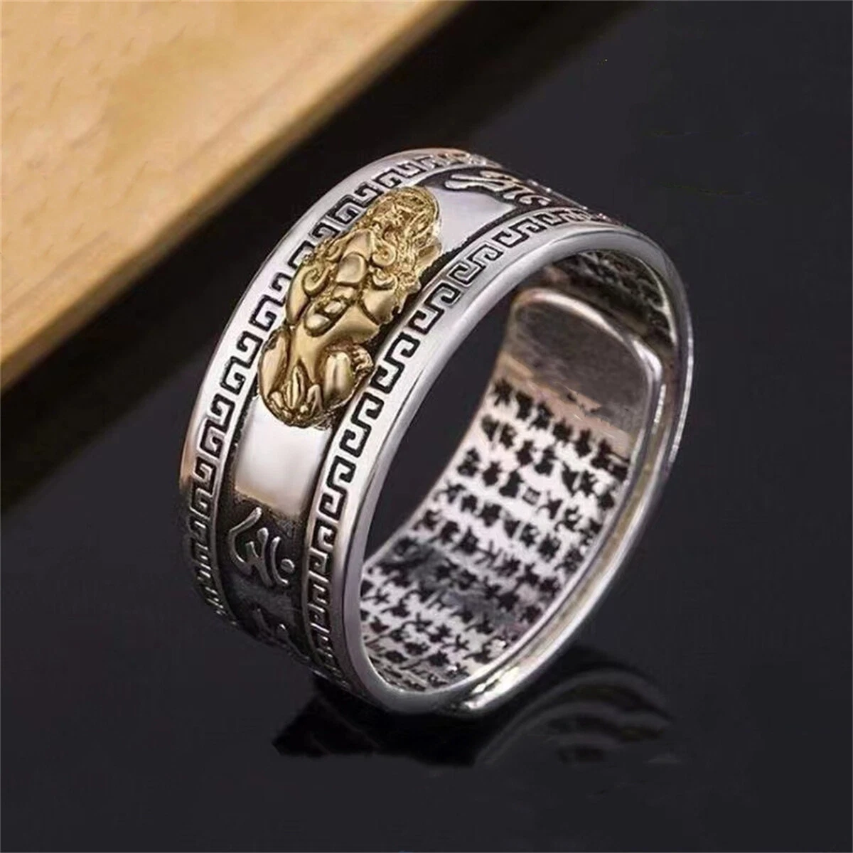 Feng Shui Pixiu Mani Mantra Adjustable Ring Protection Wealth Ring Lucky Ring