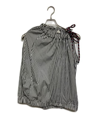 DRIES VAN NOTEN Women's Asymmetric Stripe Blouse Sleeveless Shirt Black White