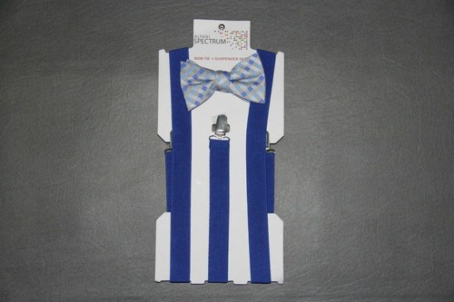 Cravatta e bretelle uomo Alfani blu grigio gingham check pre legate fiocco nuova - Foto 1 di 3