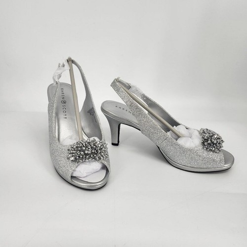Karen Scott Women's Breena Slingback Peep-Toe Pumps Heels Silver Size 8M NWB - 第 2/8 張圖片