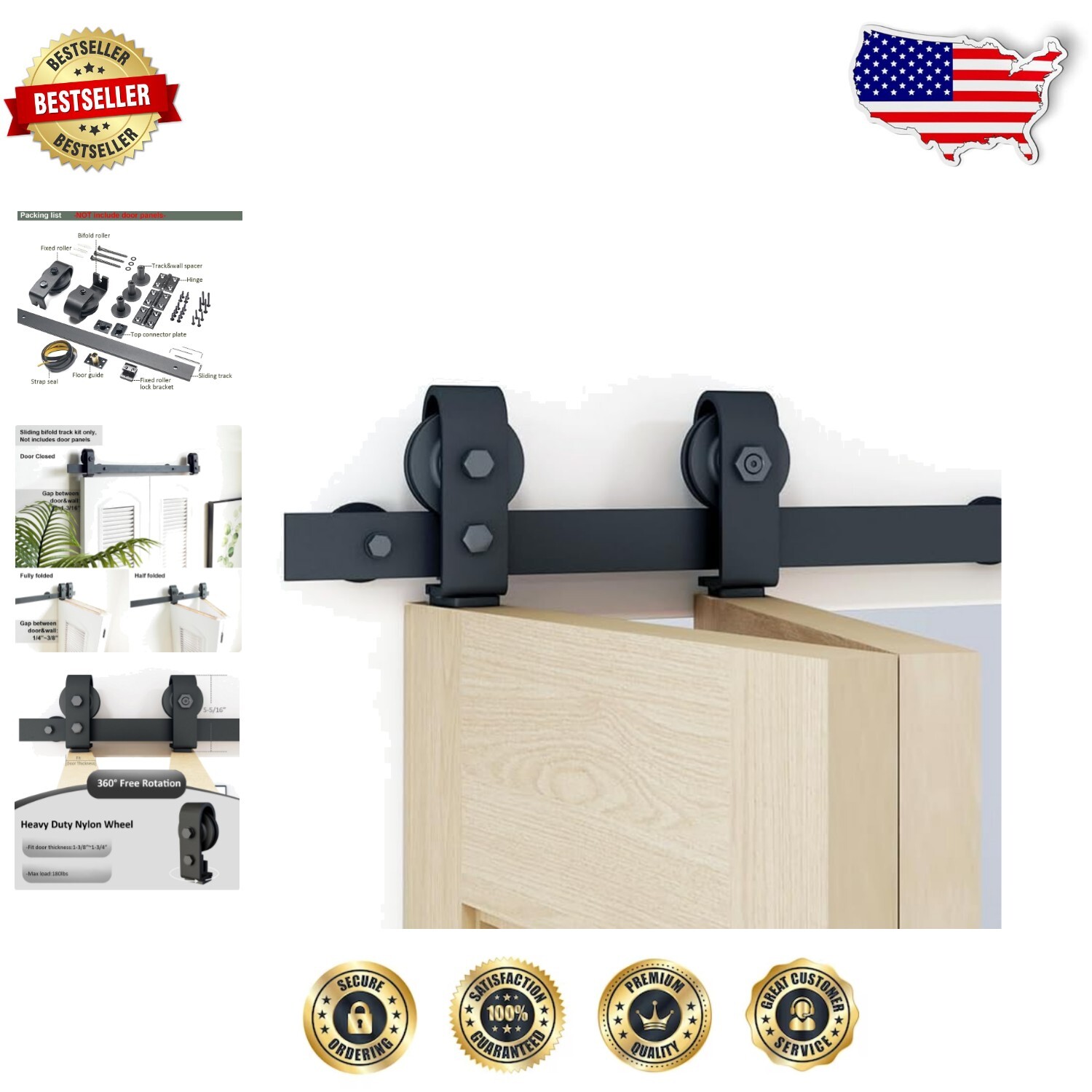 No Door Needed: 37in Bifold Sliding Barn Door Hardware, Fits Max 33in Width