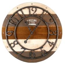 BARN STYLE QUARTZ WALL CLOCK LARGE OLD METAL STYLE HANDS & NUMBERS BY FIRSTTIME