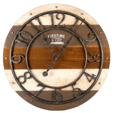 FIRSTIME & CO FARMHOUSE QUARTZ 16'' WALL CLOCK WOOD /METAL HANDS & NUMBERS RUSTIC