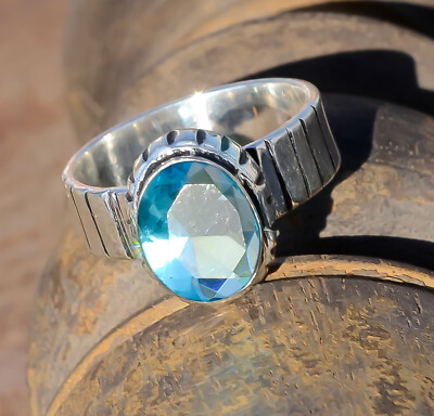Schweizer Blautopas Edelstein 925 Sterling Silber Herren Ring Geburtstag Wuns...