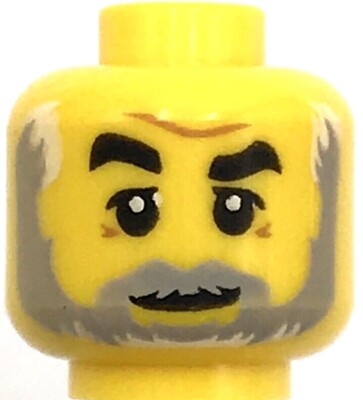 Lego New Yellow Minifigure Head Black Eyebrows Right Raised Beard Piece