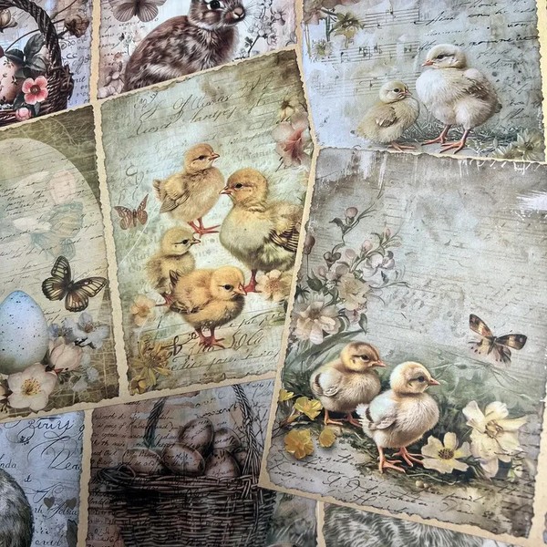 Vintage Easter Ostern 16 Scrapbooking Papiere Ostern Osterhasen KüKen A5-image