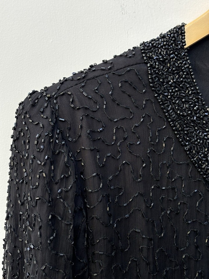 Vintage Laurence Kazar New York 100 Silk Black Cardigan Large Formal