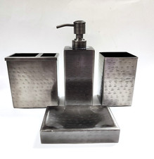 NEW 4 PC SET GRAY,GUN METAL SOAP DISPENSER,DISH,TOOTHBRUSH HOLDER,TUMBLER