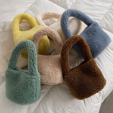 Donna Simil Agnello Lana Pelliccia Borsa Soffice Pelo Secchio Felpa Inverno