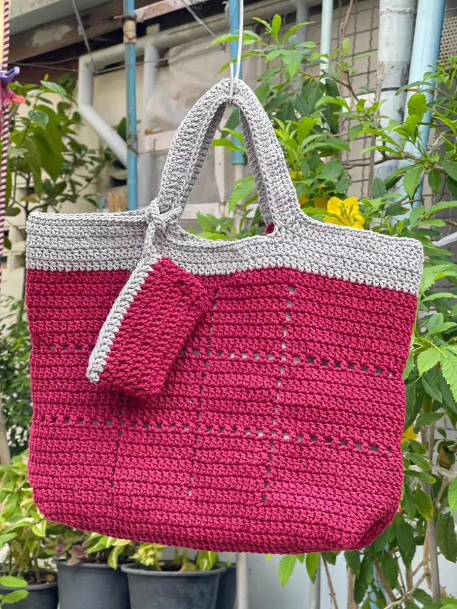 Crochet Bag, Tote style, Shopping Bag, Handmade, Knitted With Rope,  Multi-purpos