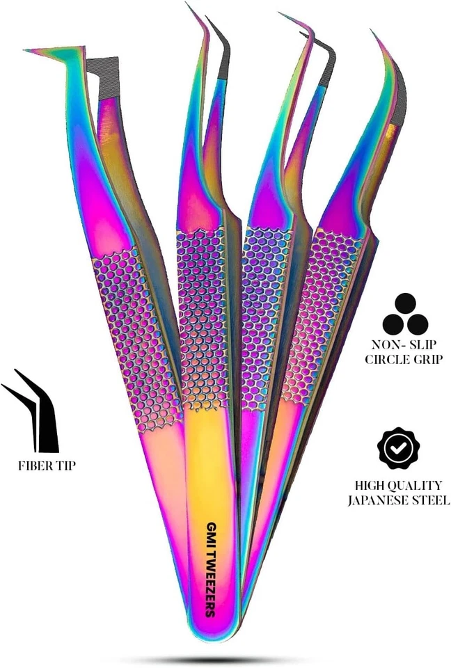 Fiber Tip Lash Tweezers- Pack of 4 Eyelash Extension Tweezers Professional - Image 4 of 4