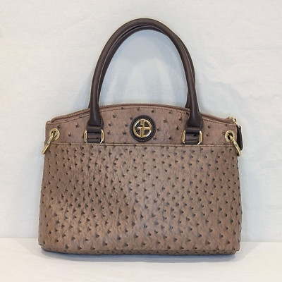 Gianni Bernini Faux Ostrich Light Brown Top Handle Satchel Bag Purse