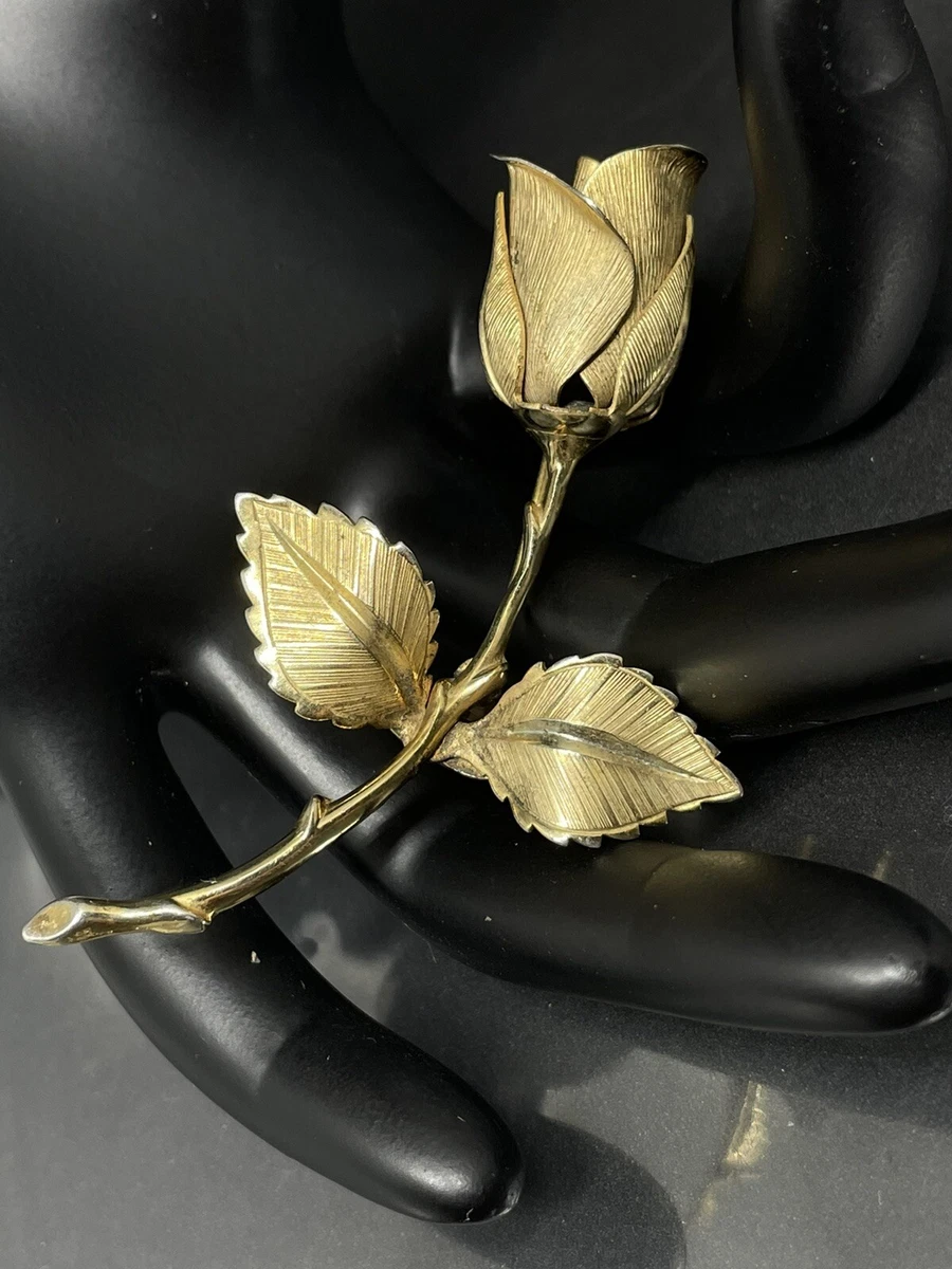 Vintage Signed GIOVANNI ROSE Flower BROOCH Pin Brushed Gold Tone
