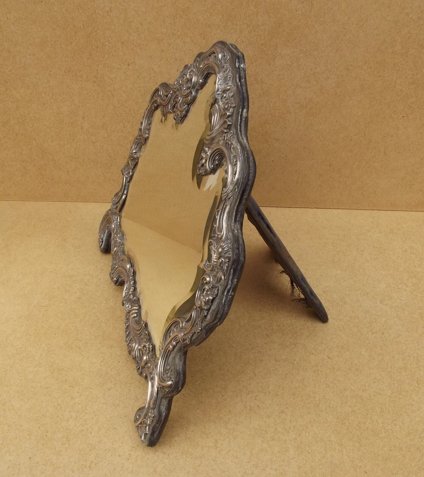 ancien Cadre Miroir en Argent poinçons lion marchant décor rocaille Napoleon III - Photo 4/4