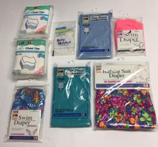 Lot 8 Pc New Vintage Swim Baby Bathing Suit Diapers,Clean Ups,Mittens,Underwear
