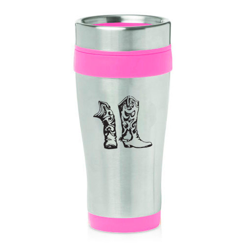 Stainless Steel Insulated 16oz Travel Mug Coffee Cup Cowboy Cowgirl Boots